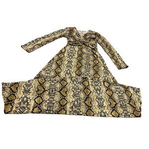 C&Y Bodycon Stretchy Long Sleeve Maxi Dress Leopard Print Front Twist Casual